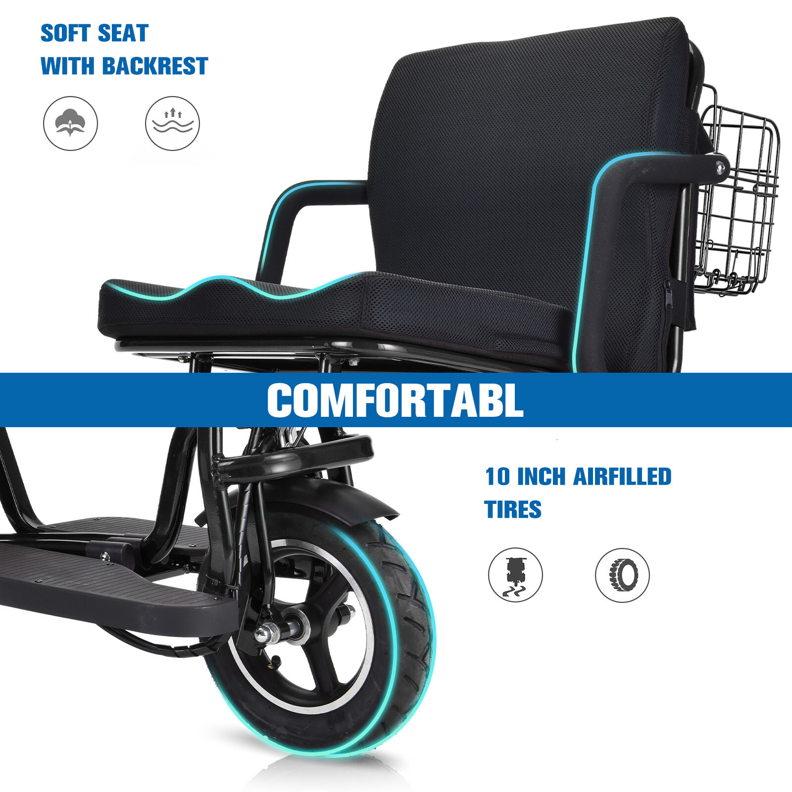 3 Wheel Folding Mobility Scooter Power Wheel Chairs Electric Long Range Portable