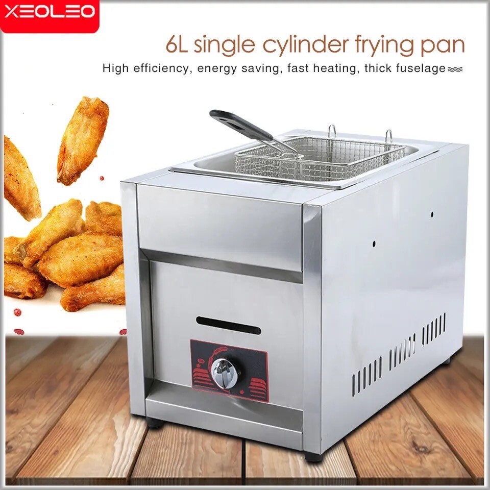 Commercial Gas Deep Fryer Single Tank 6L Stainless Steel Oil Frying Machine LPG