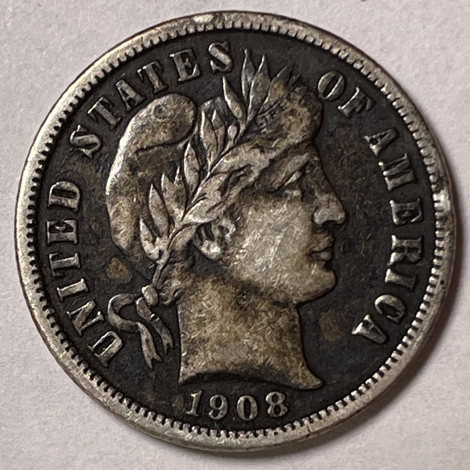 1908-D Barber Silver Dime Extremely Fine XF Coin #9980