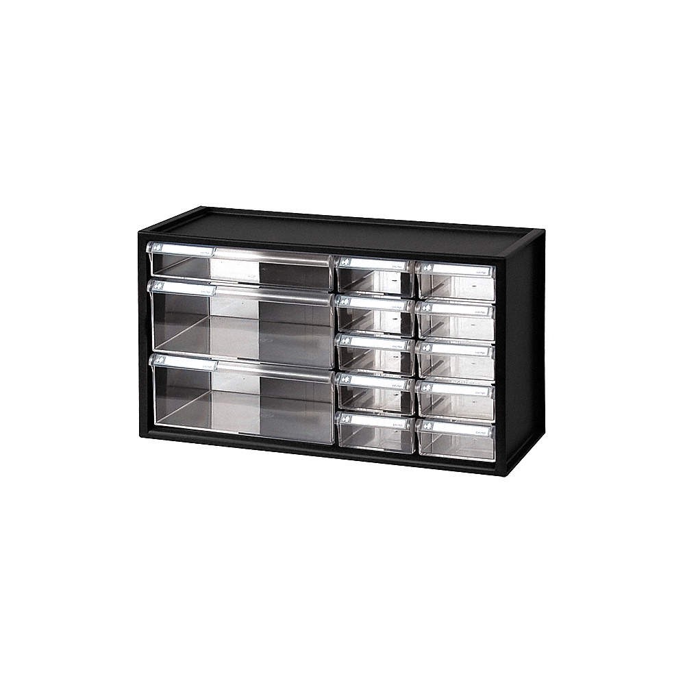 WESTWARD 31TT94 Bin Cab,13ClrDrwr,Blk,9 3/4"H,ClearDrwr 31TT94
