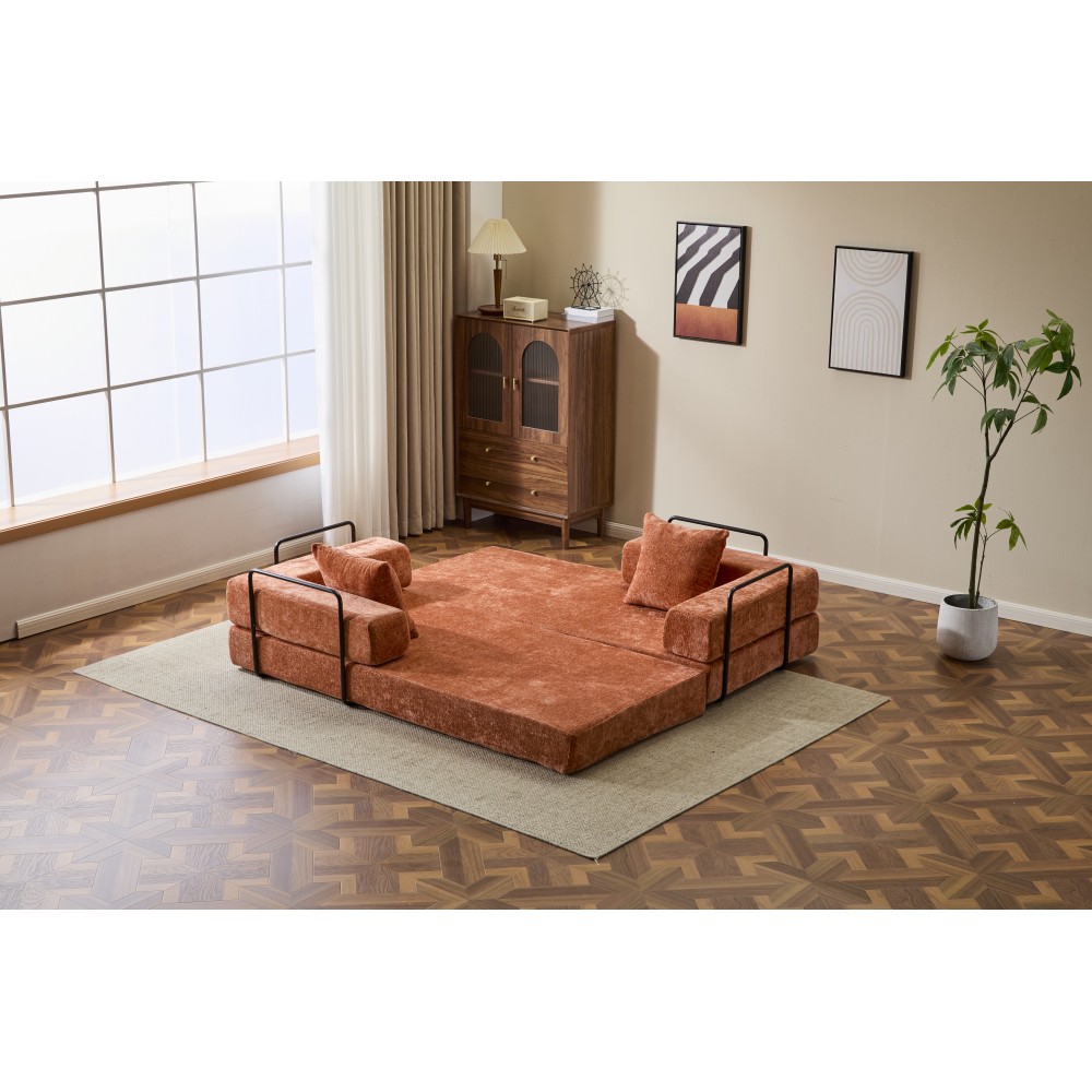 Chenille Fabric Futon Sofa Bed 3-Seater with Memory Foam Convertible