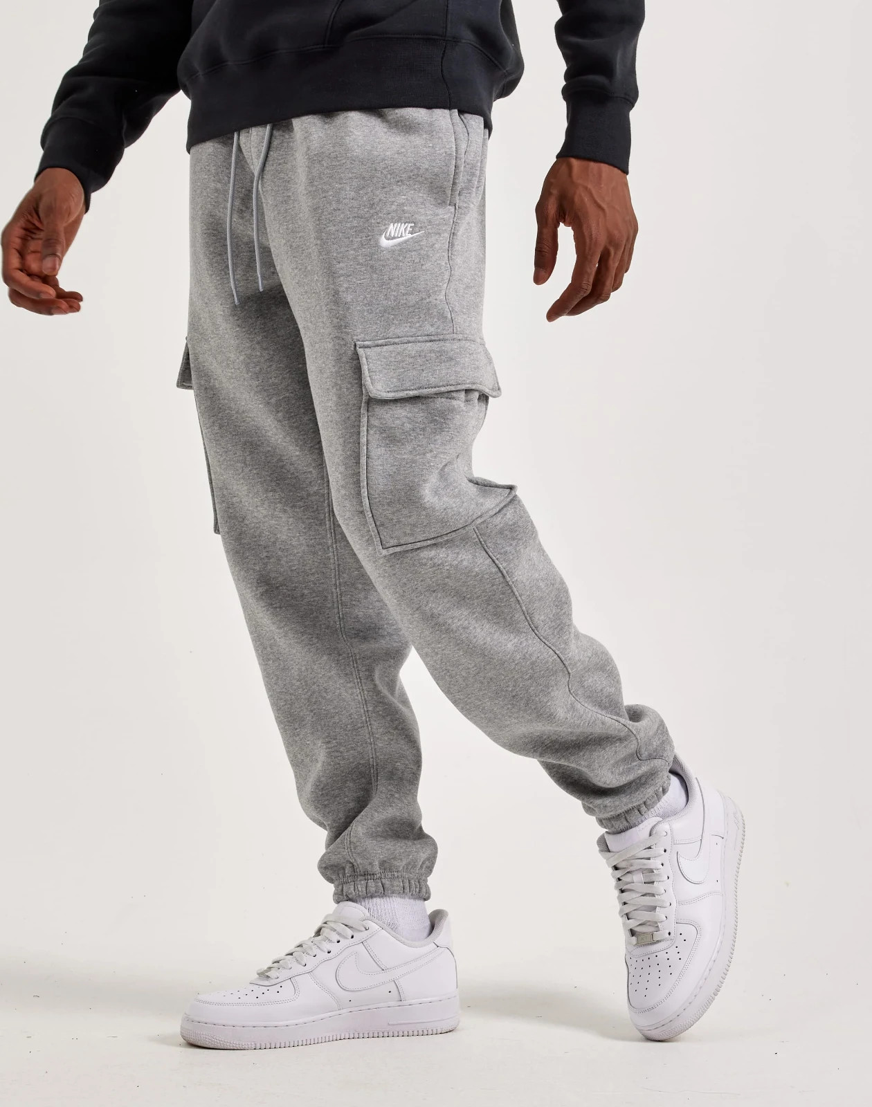 Nike Pants Men L Gray Heather Club Fleece Cargo Cuffed Jogger Sweats FN3805 063