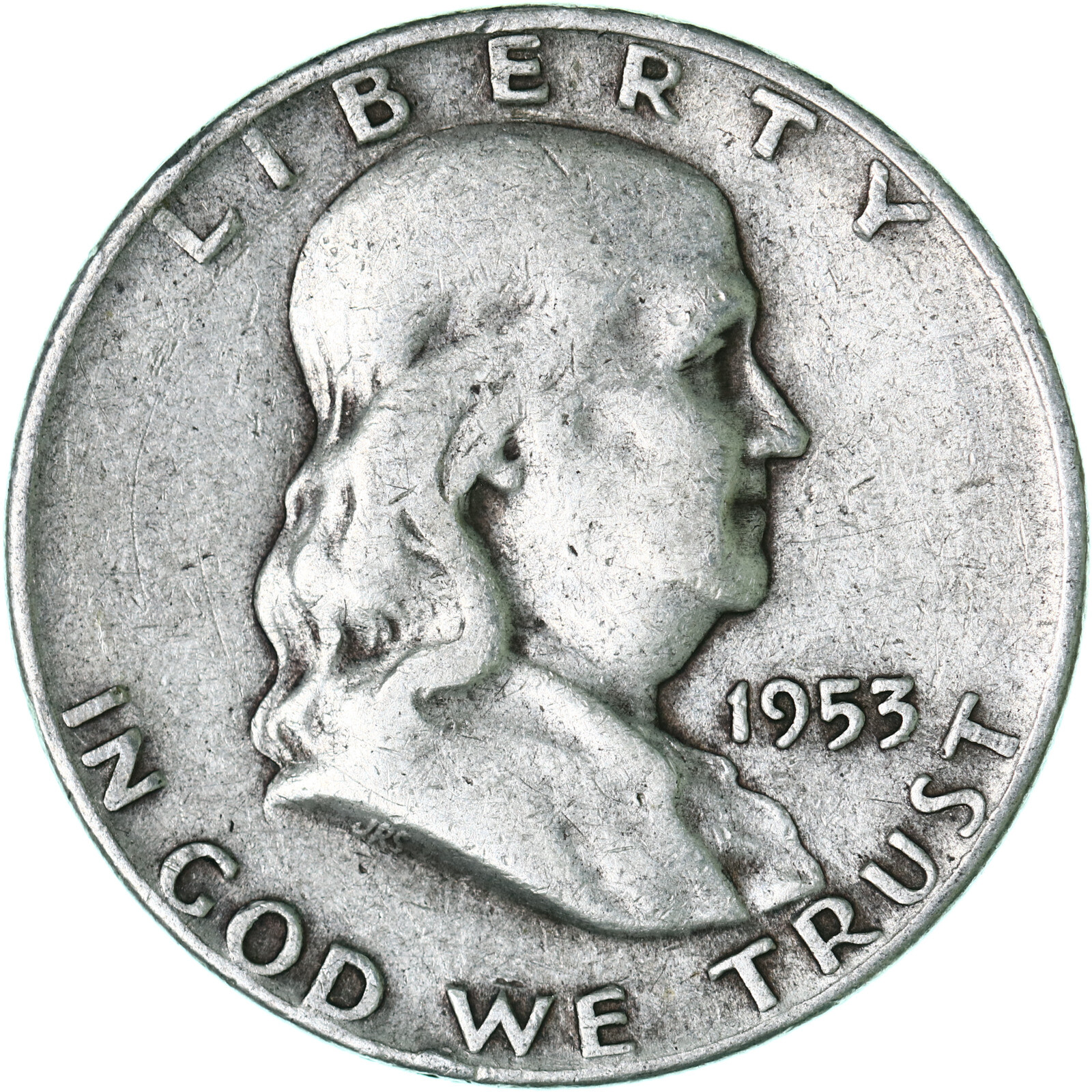 1953 D Franklin Half Dollar 90% Silver Fine FN