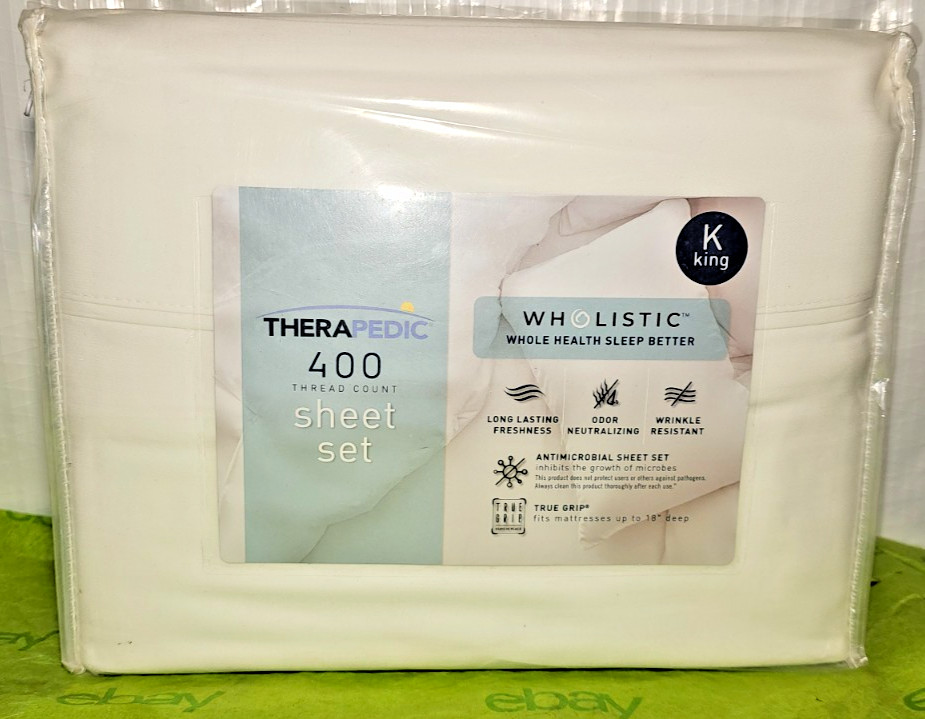 Therapedic 400 Wholistic Antimicrobial 100% Cotton KING Sheet Set - Bright White