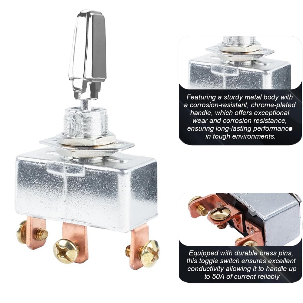 Heavy Duty Toggle Switch, 50A 12V 3 Pin SPST Toggle Switch with Screw Term