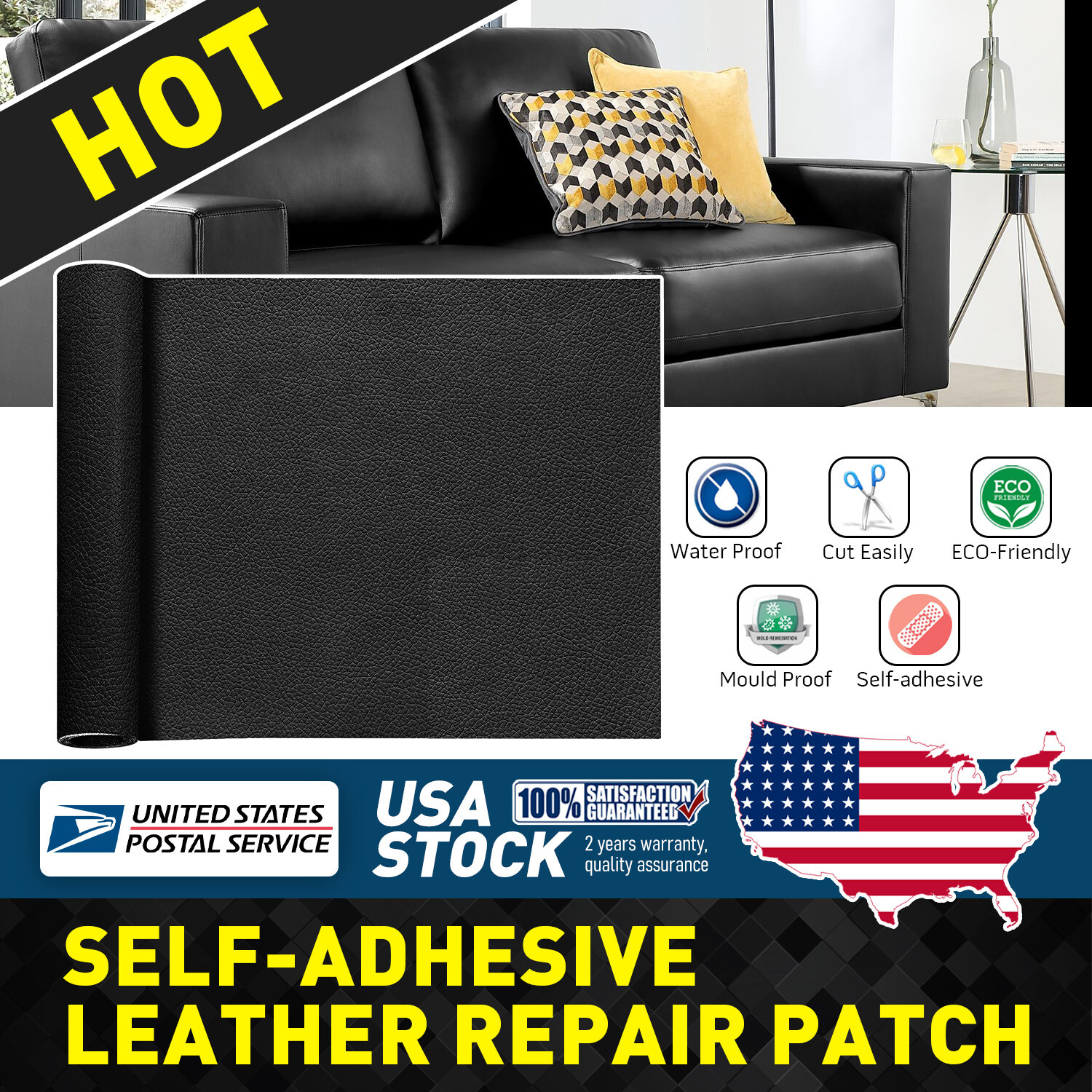 Leather-Repair-Patch Self-Adhesive Black Refinisher-Cuttable Sofa Repair-Patch