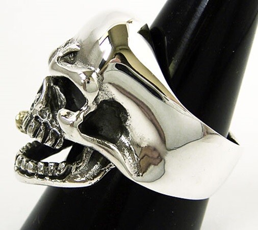 GOLD CIGAR SKULL SOLID 925 STERLING SILVER BAND RING