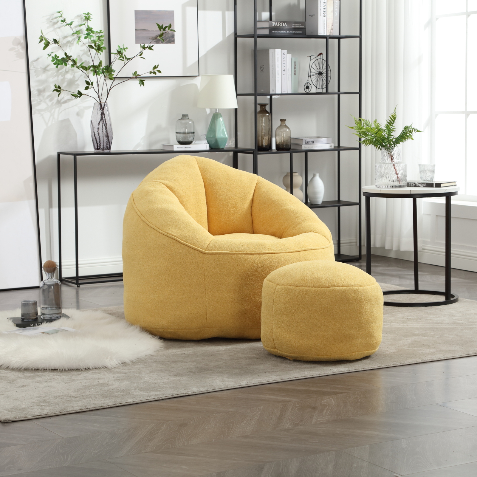 Bean Bag Sofa Chair High Pressure Foam BeanBag Chair with Padded Footrest Yellow