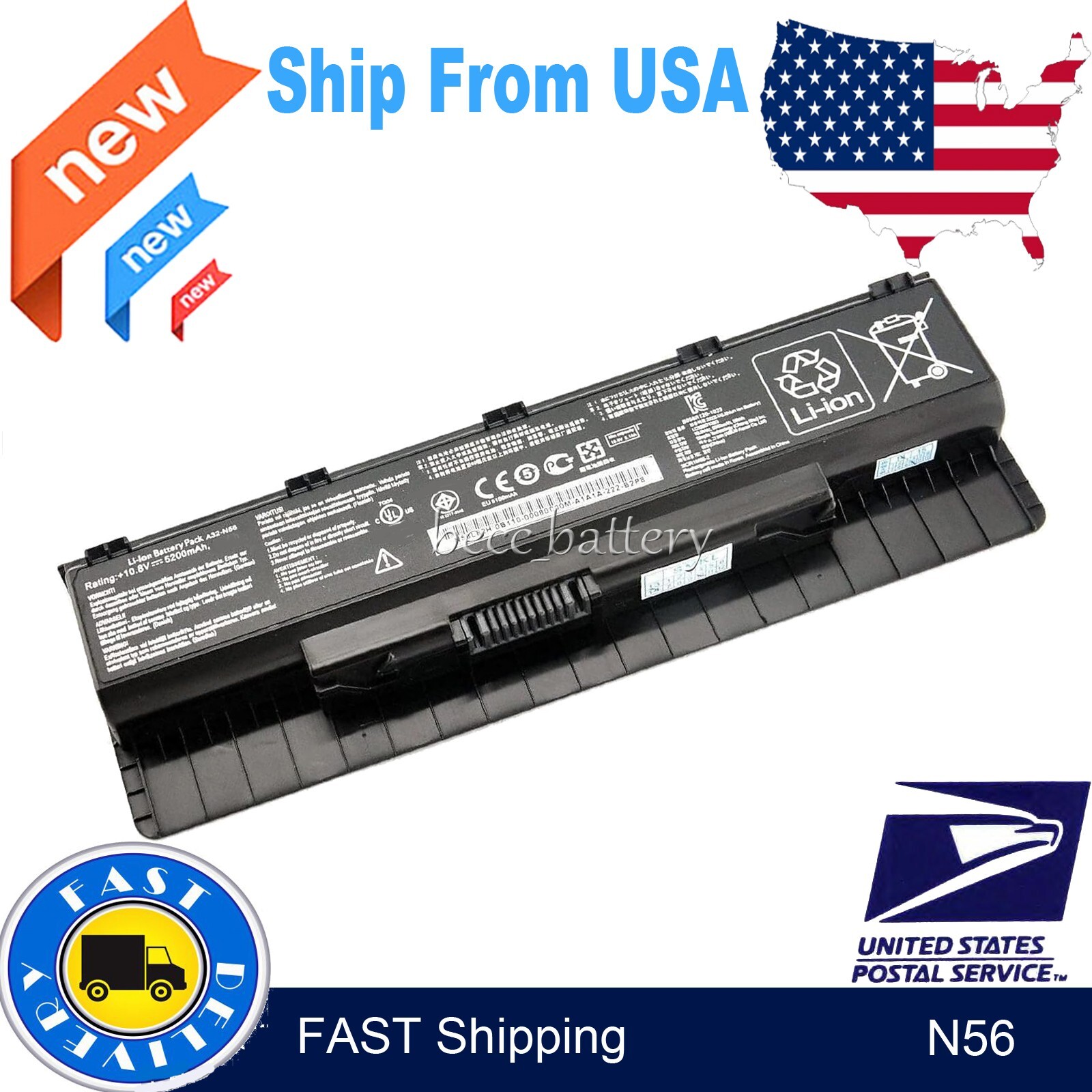Battery for Asus N76VJ N56VB N76VM A31-N56 A32-N46 N56VZ-DS71 N56JN N56DP N56JR