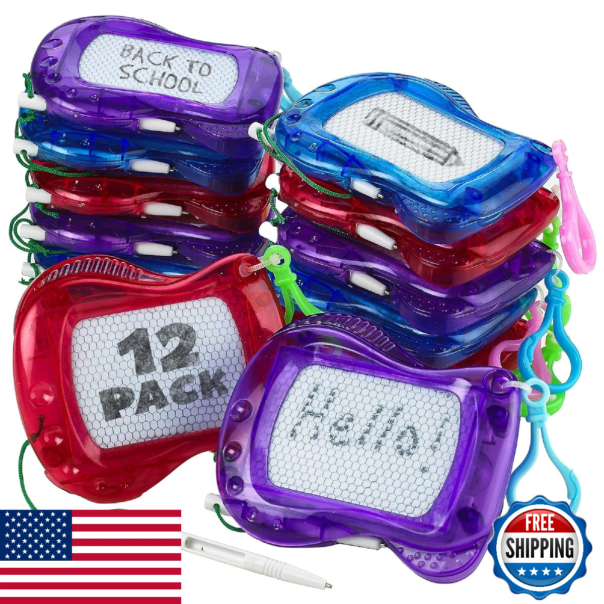 Bedwina 12-Pack Mini Magnetic Drawing Board Kids Keychain Doodle Sketch Pad Part