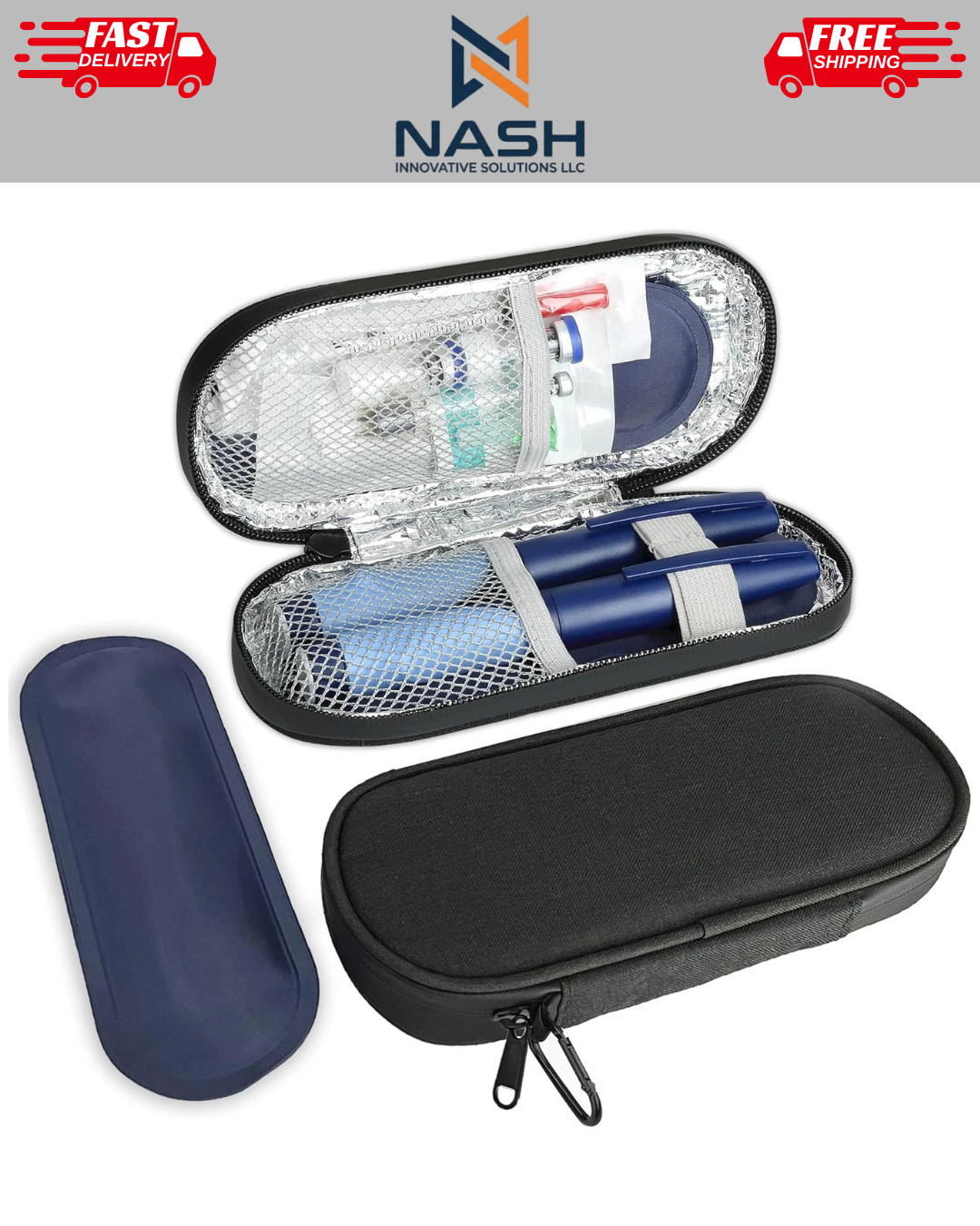 Insulin Pen Cooler Travel Case w/ TSA Approved Ice Packs Diabetic Medication Bag