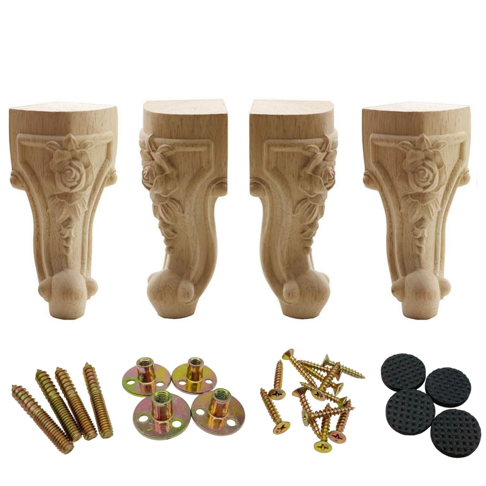 WEICHUAN Solid Unfinished Wood Carved Furniture Legs for Sofa Couch Chair Ott...