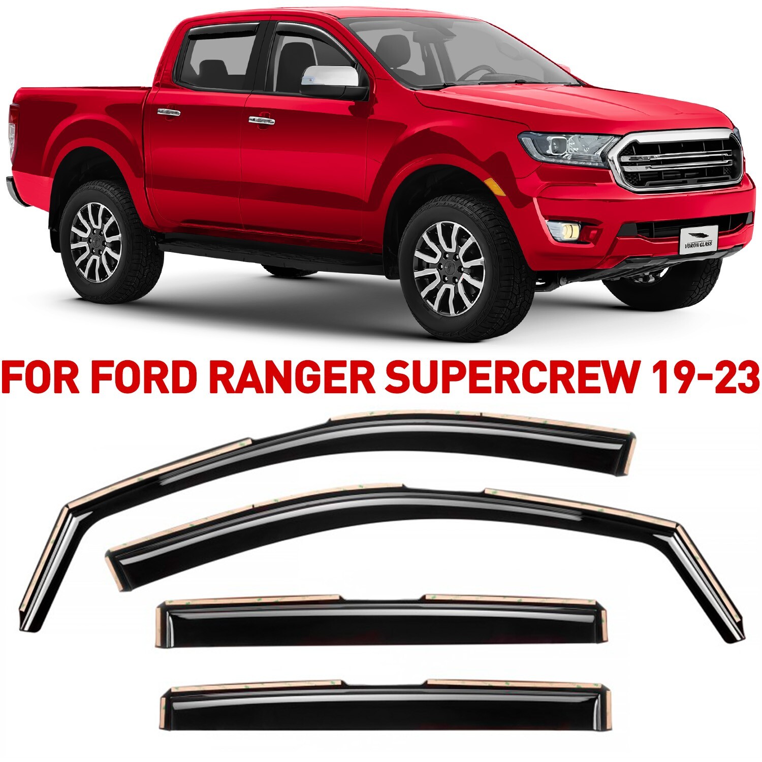 Rain Guards Vent Visors Shade for 2019-2023 Ford Ranger SuperCrew