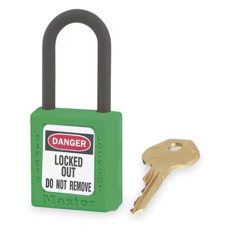 Master Lock 406Grn Lockout Padlock, Keyed Different, Thermoplastic, Green, 1