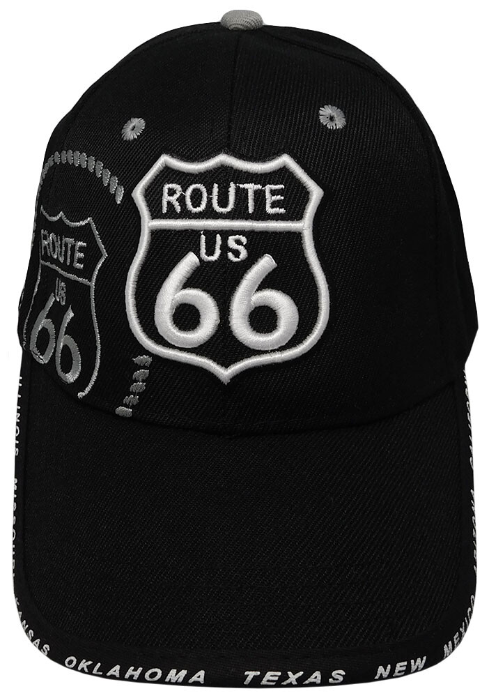 Route 66 Rte 66 Get Your Kicks State Highway Black Embroidered Cap Hat (TW)