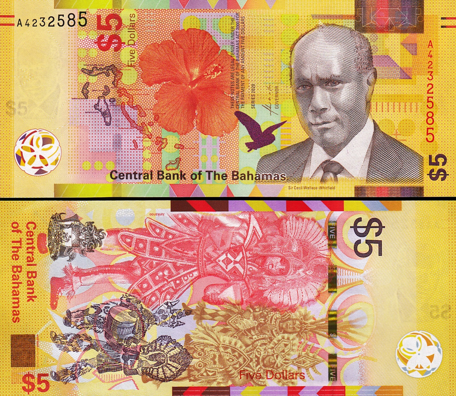 Bahamas 5 Dollars 2020 (2021), UNC, P-New Design