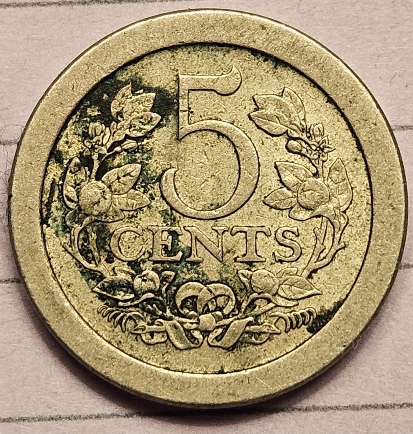1908 NETHERLANDS 5 Cents Wilhelmnia KM-137
