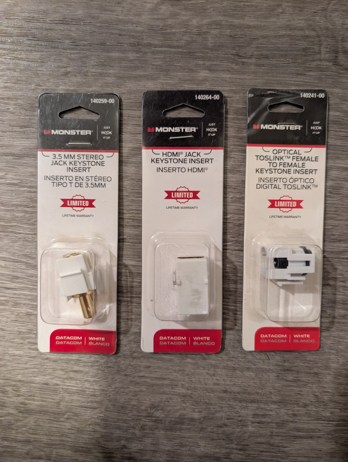 Monster Datacom Keystone Lot HDMI 140264-00 Toslink 140241-00 3.5mm 140259-00