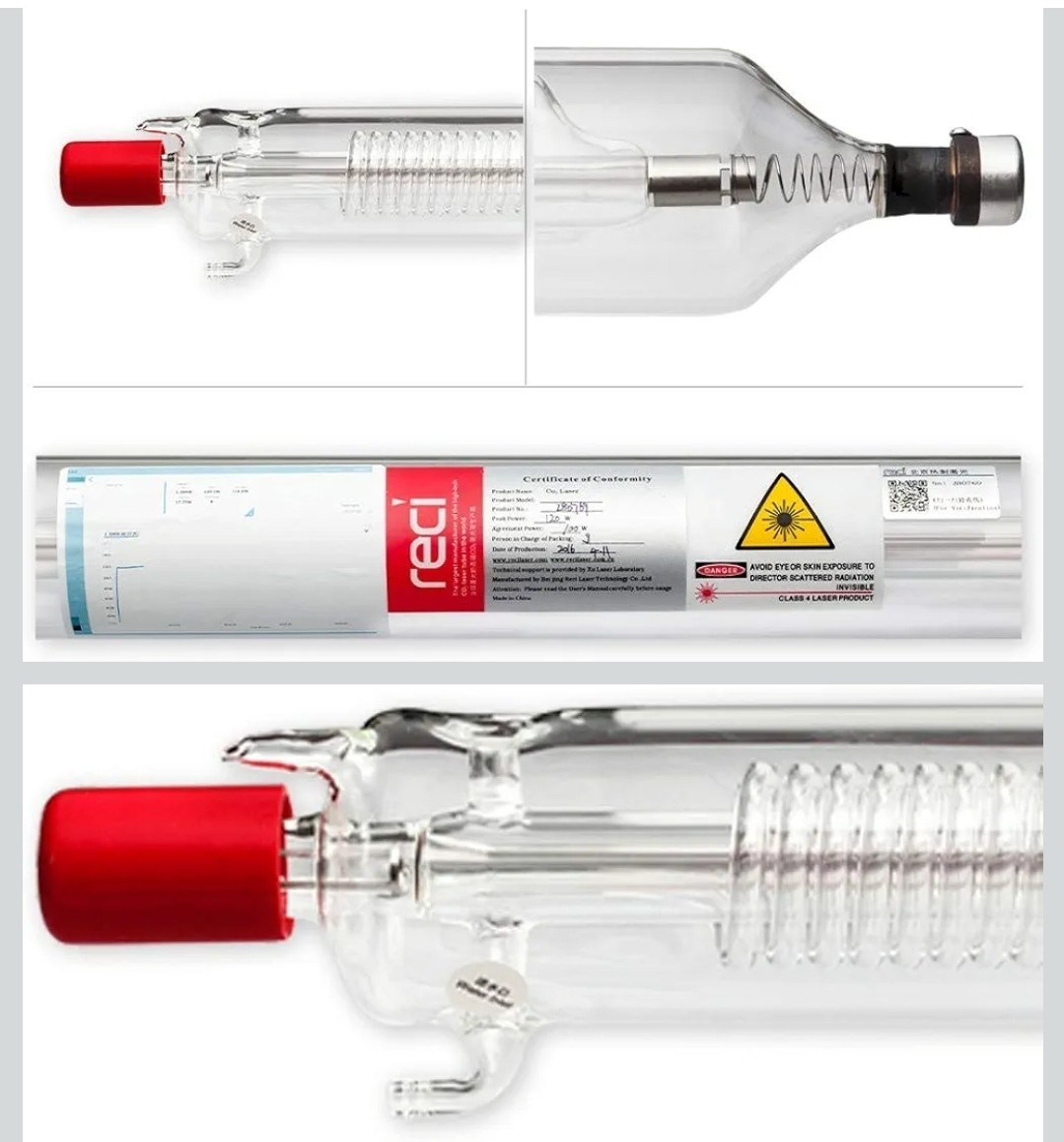 RECI CO2 Laser Tube W2 CO2 Glass Laser Tube, 90W 100W Length 1200mm S2 Z2 80mm