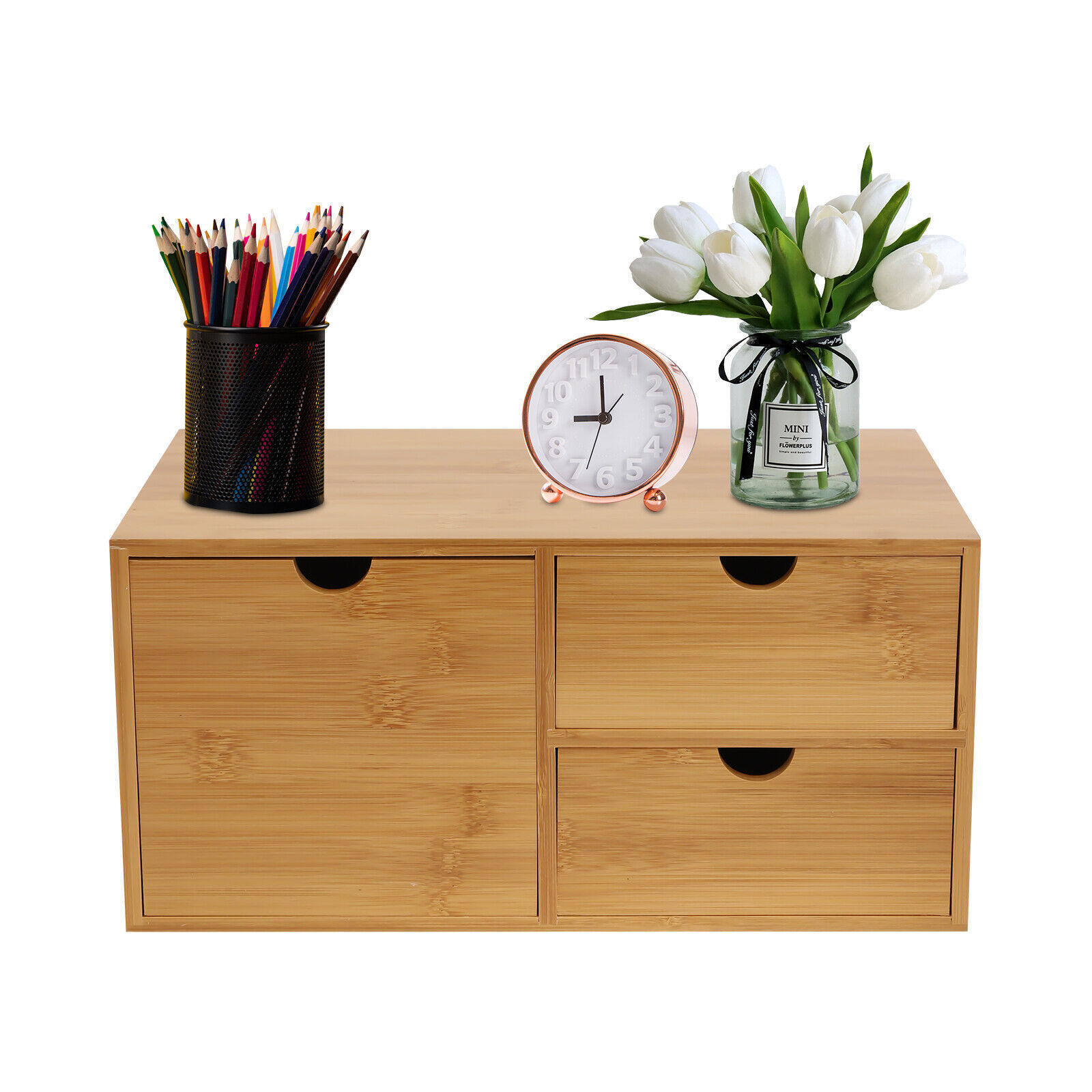 Office Desk Organizer Drawers Desktop Storage Bamboo Box Storage Recess Handle