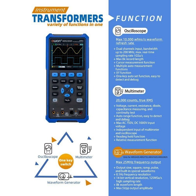 HDS2202S Handled Digital Oscilloscope for OWON HDS200 Series High Performance--
