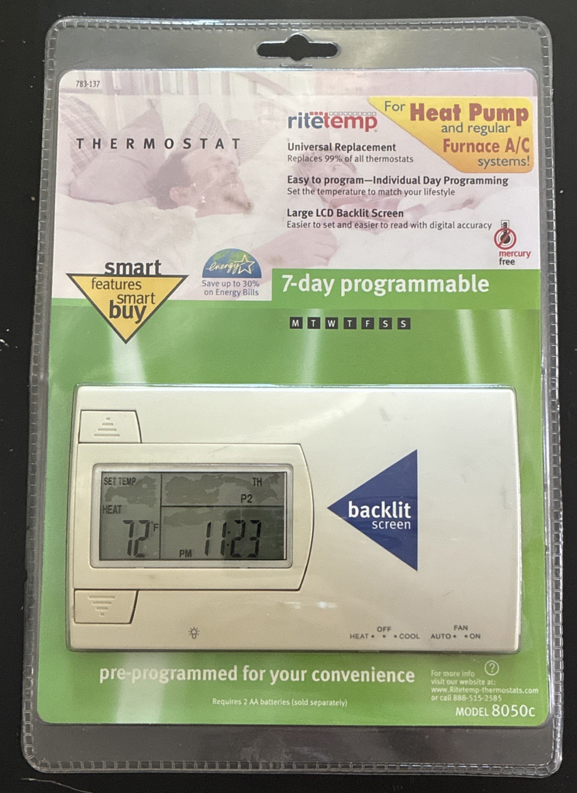 2004 Ritetemp Programmable Thermostat, Model 8050c Brand New Factory Sealed