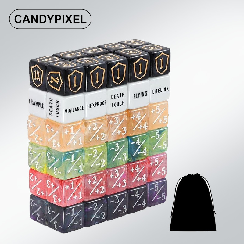 60 Pieces MTG Dice Set with Keyword Token Dice & Plus 1 Life Counter & Shield in