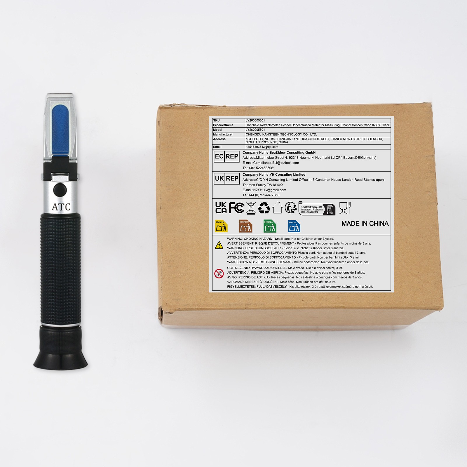 Portable Handheld Alcohol Refractometer Tester 0-80% Refractometer ± 1% Accuracy