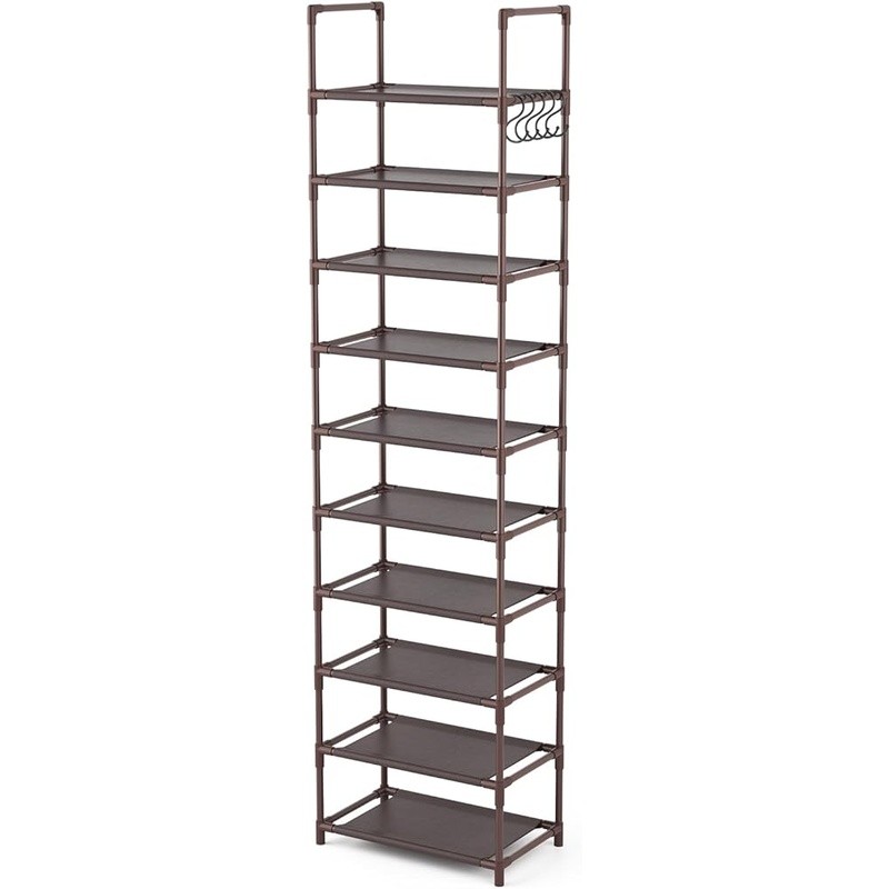 Vertical Shoe Rack Organizer Space Saving Detachable Sturdy W/ Hooks Entryway US