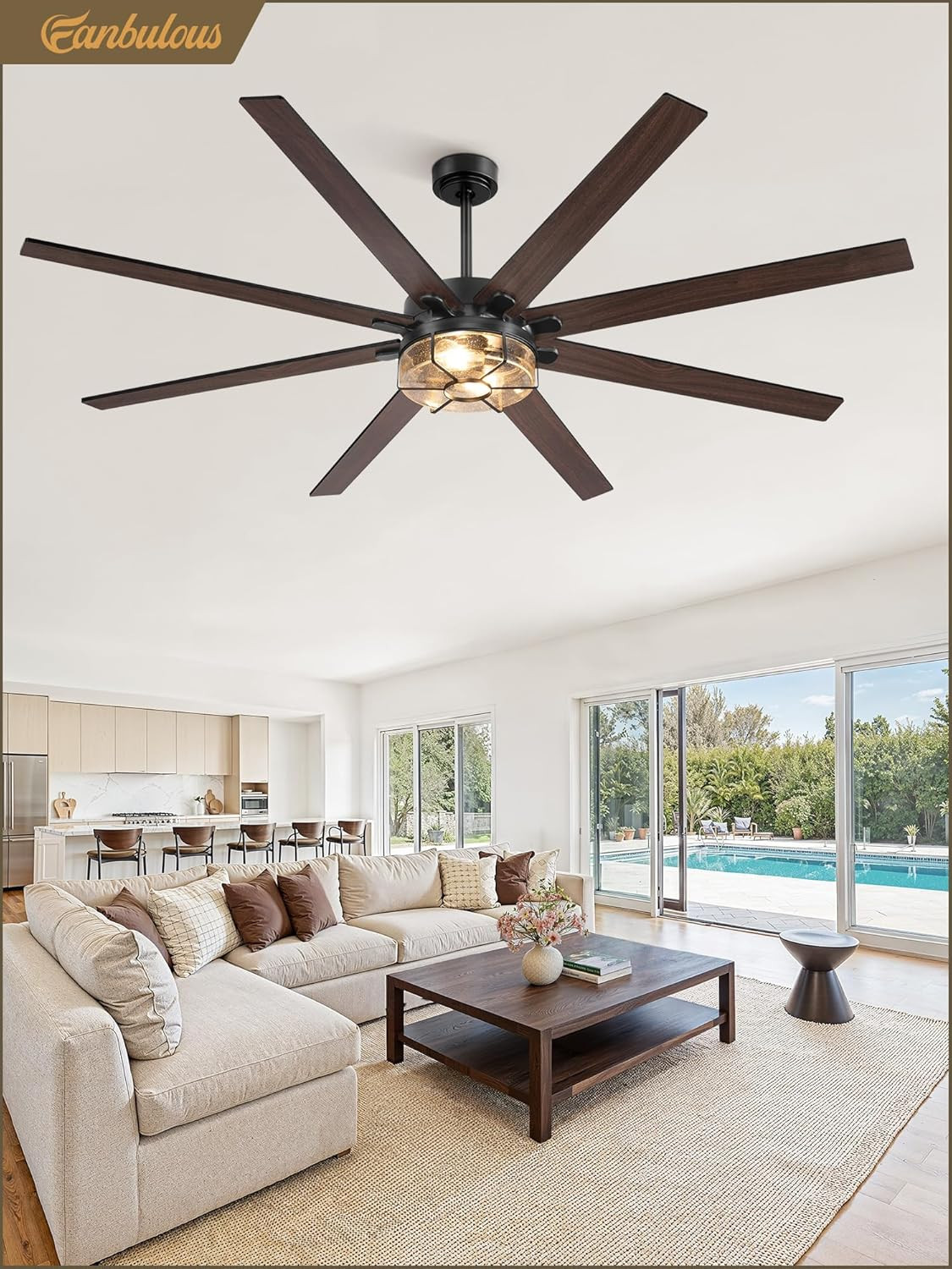 72" Rustic Ceiling Fan with Lights, Remote Control & Silent DC Motor