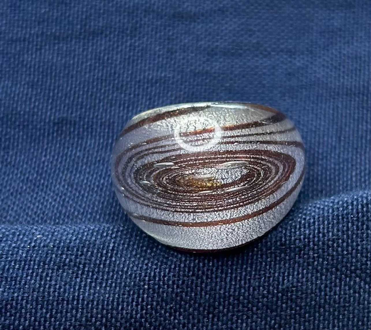 Artisan Glass Ring with Iridescent Purple/White Swirl Ring