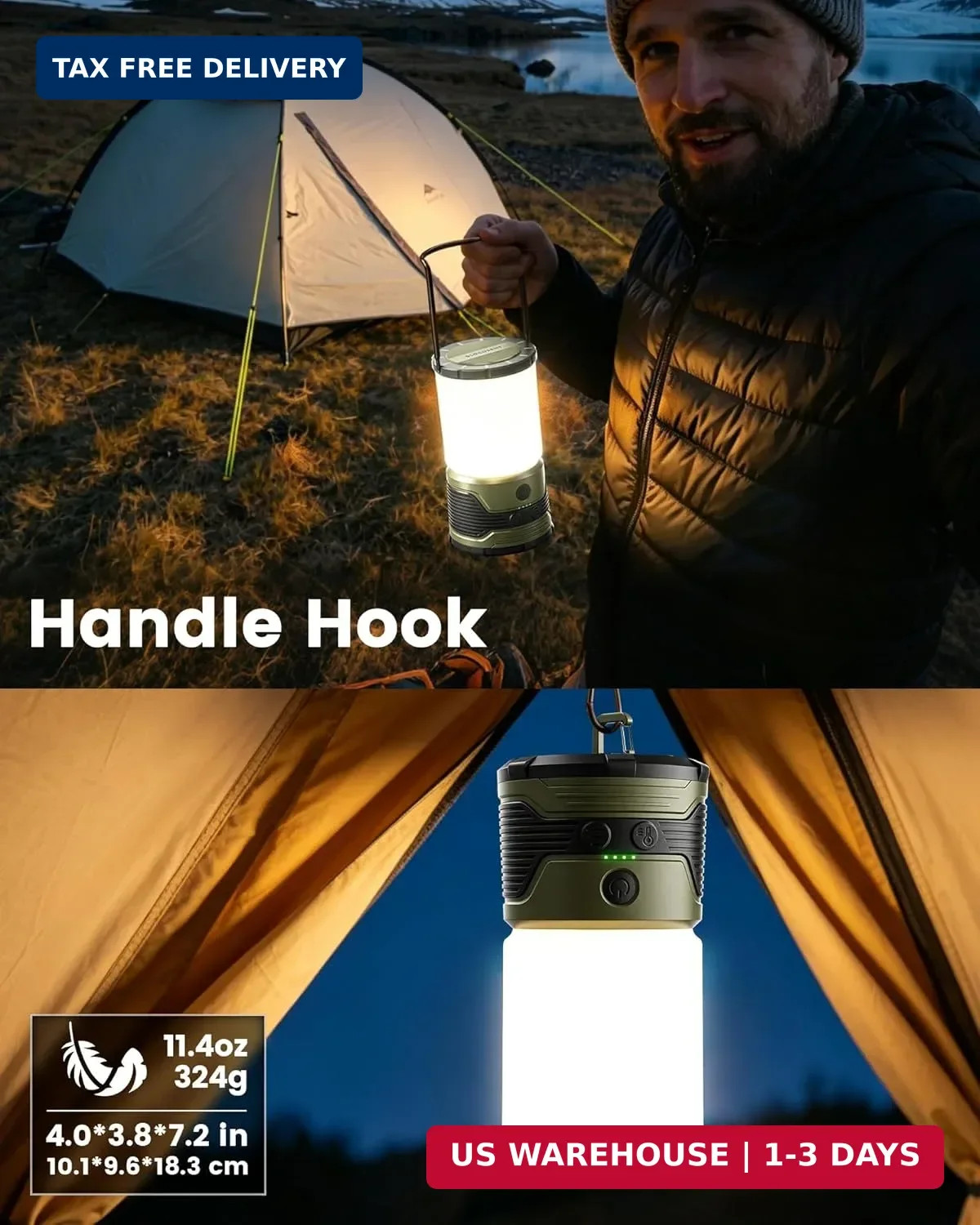 1200LM LED Camping Lantern Rechargeable, 7 Light Modes, 5000mAh Power