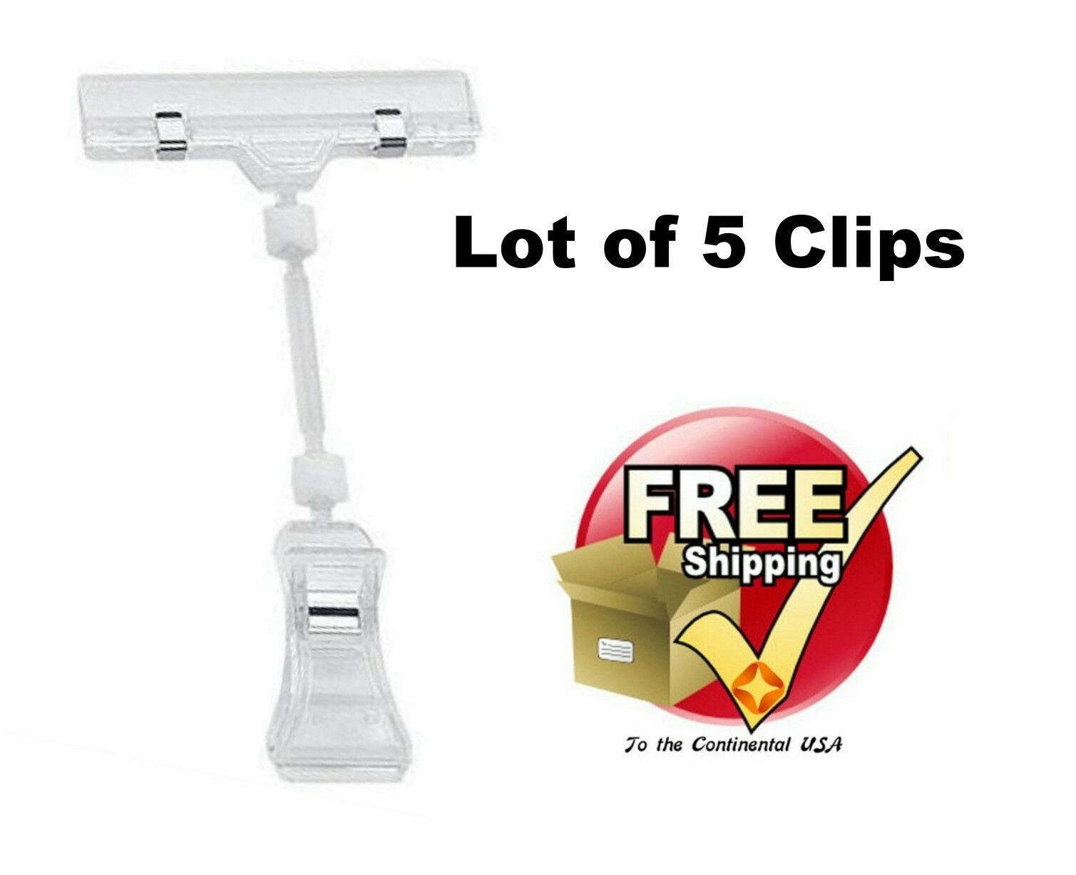 Lot of 5  Acrylic Medium Pop Clip On Sign Holder 6 1/4"H Clip New Retail