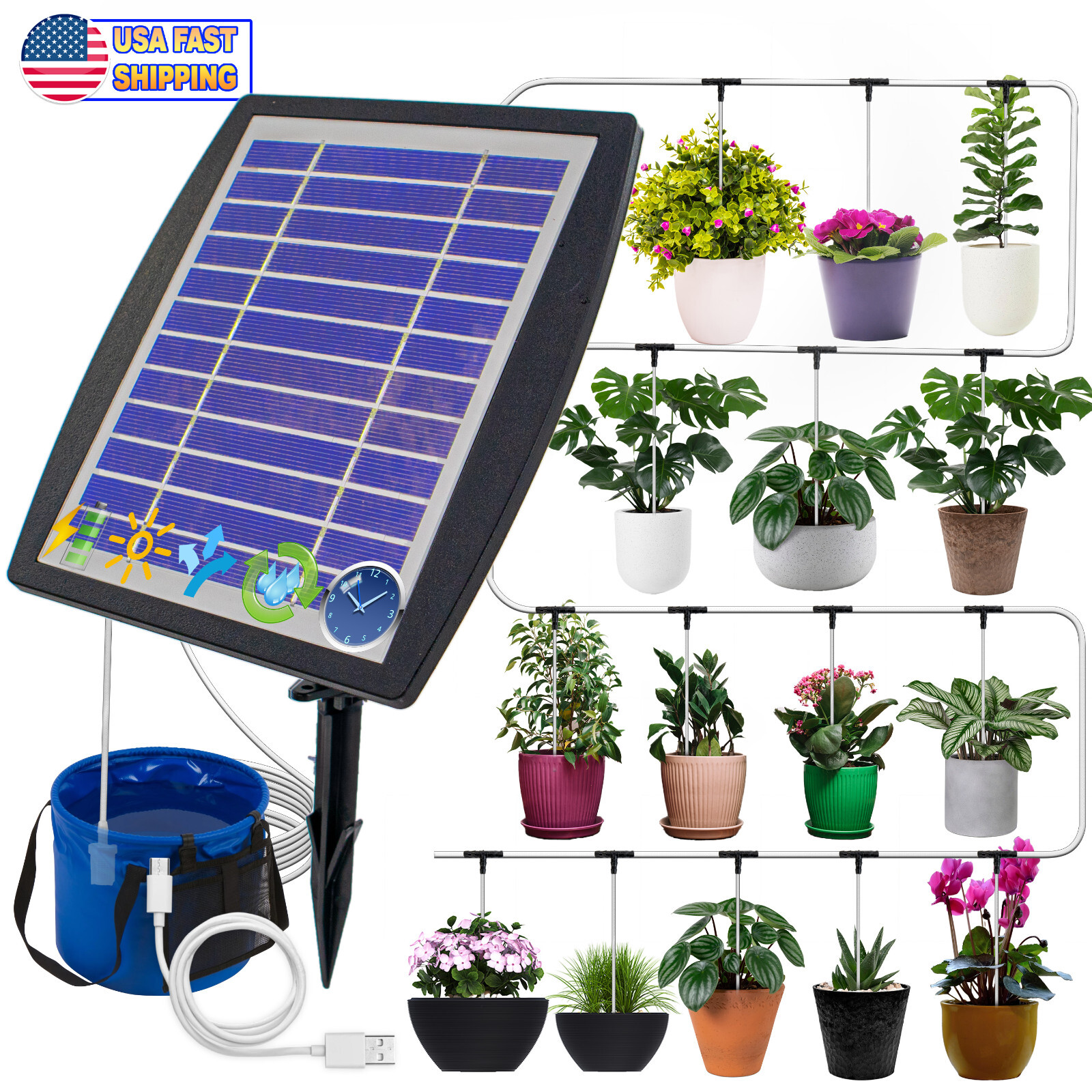 Solar Self Watering Plant Drip Irrigation System 15 Plants Indoor Outdoor Garden