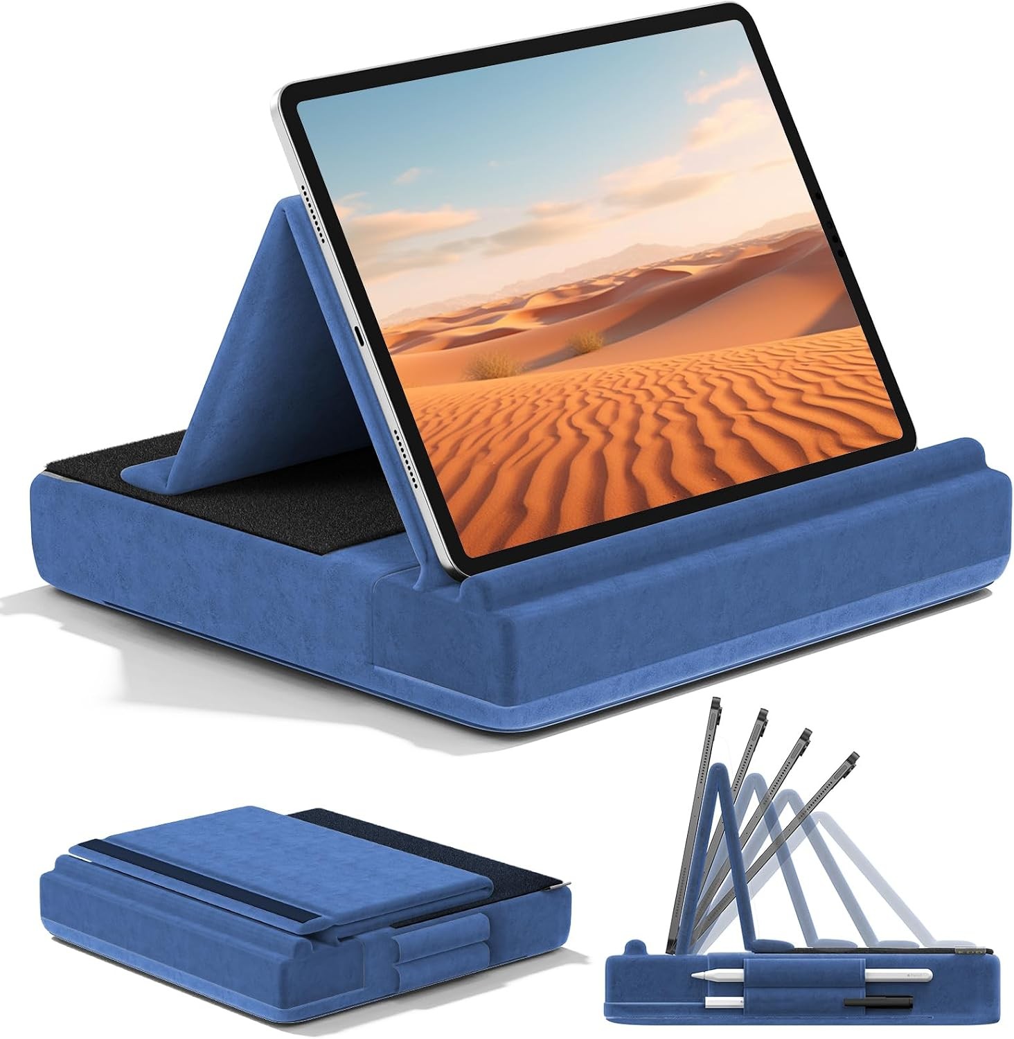 Tablet Pillow Stand Multi-Angle Viewing Ipad Holder Lap Bed & Desk Foldable Soft