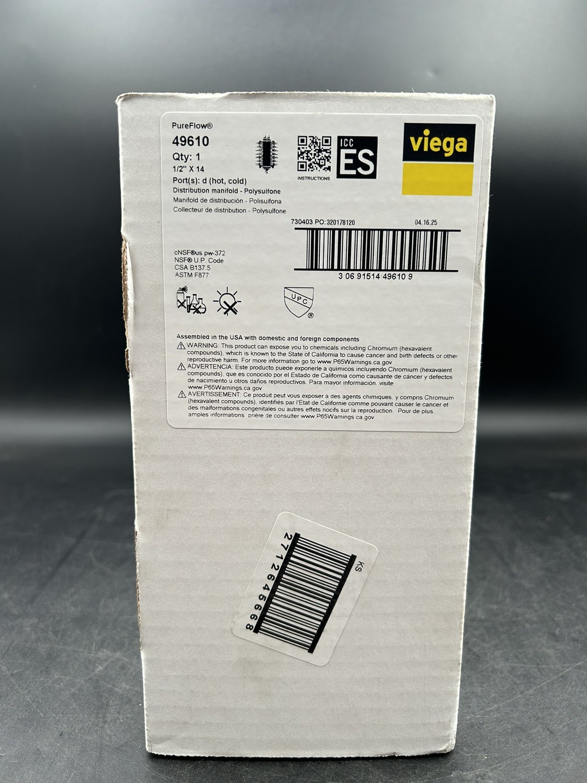 Viega 49610 Manabloc 1/2 in x 14 Ports (6 Hot/8 Cold) Press Fit Polymer Manifold