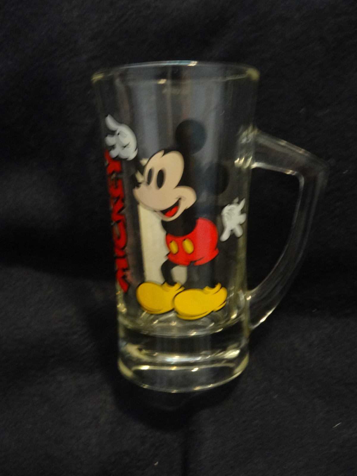 Walt Disney Cartoon Mickey Mouse Mug Stein Clear Glass EUC