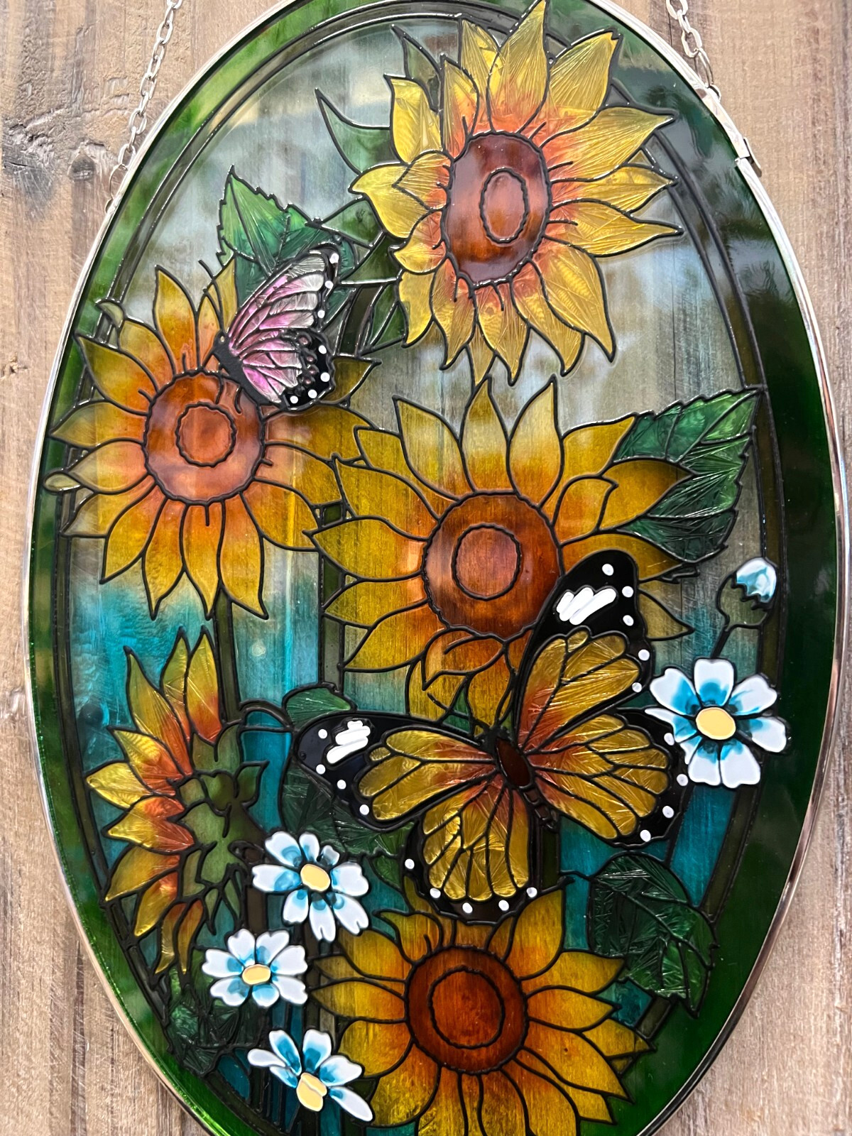 Sunflower Stained Glass Suncatcher 19" x 8"