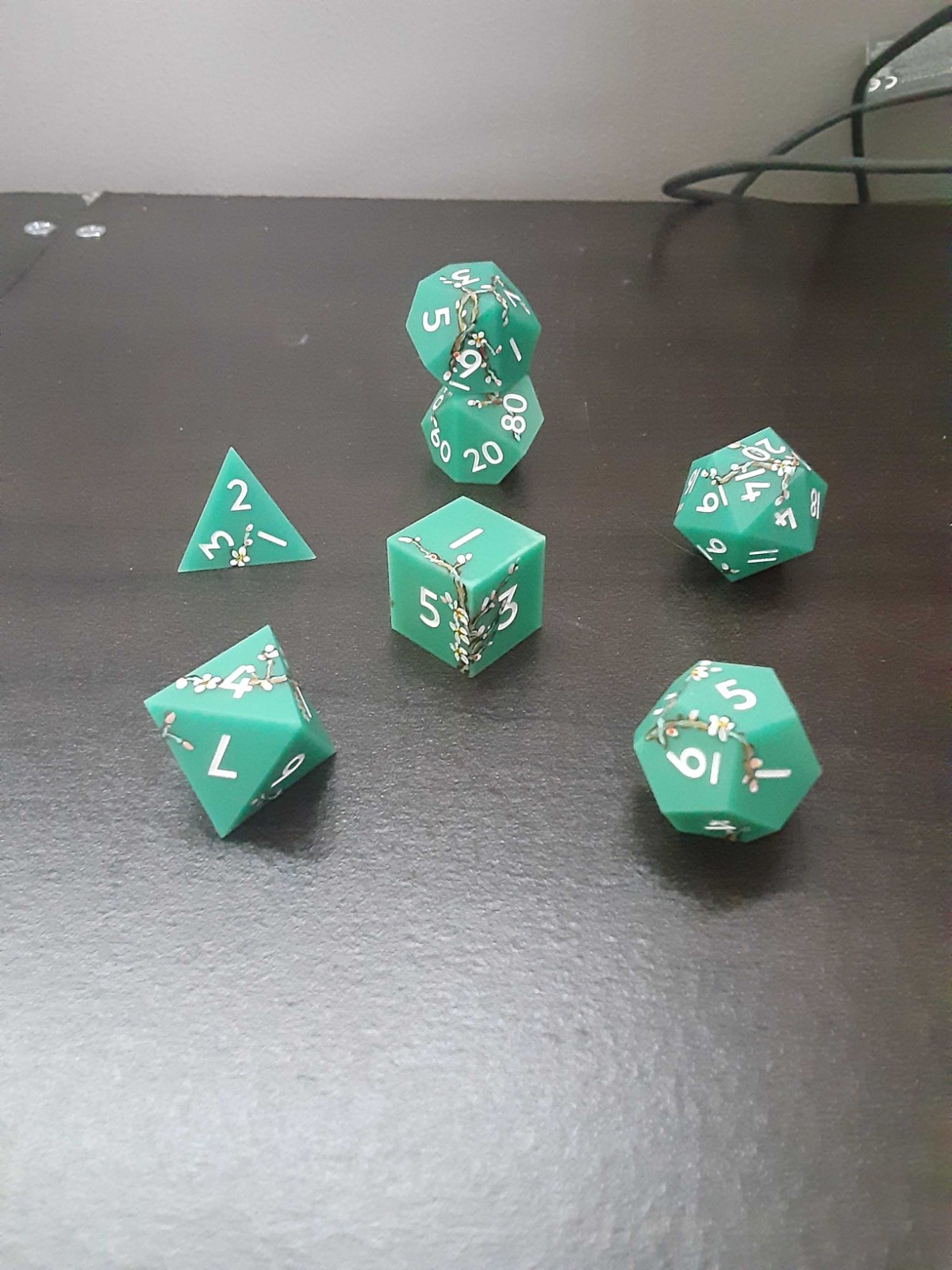 Everything Dice | Almond Blossoms Handpainted 7-Piece Polyhedral Dice Set