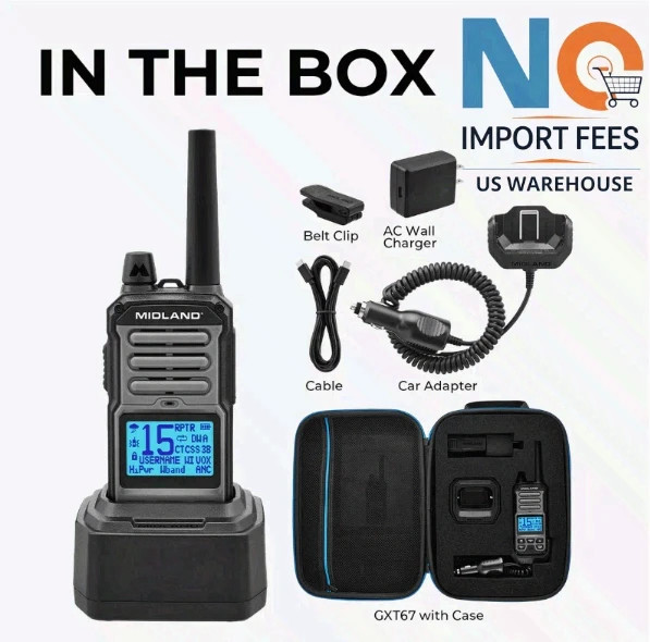Midland GXT67 FRS/GMRS Radio 5W 33Ch Repeater IP67 Li-Ion w/ Mic Charger