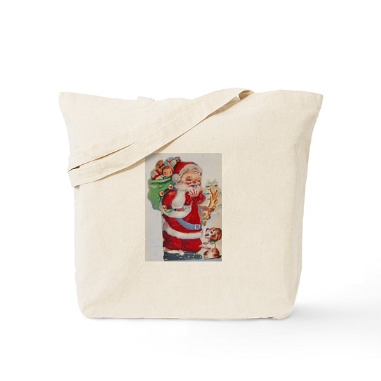CafePress Santa & Puppy Natural Canvas Tote Bag, Cloth Shopping Bag (161695689)