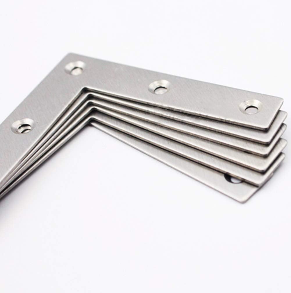Flat L Shaped Corner Bracket, Tiberham 10 Pcs 80 x 80 mm Stainless Silver