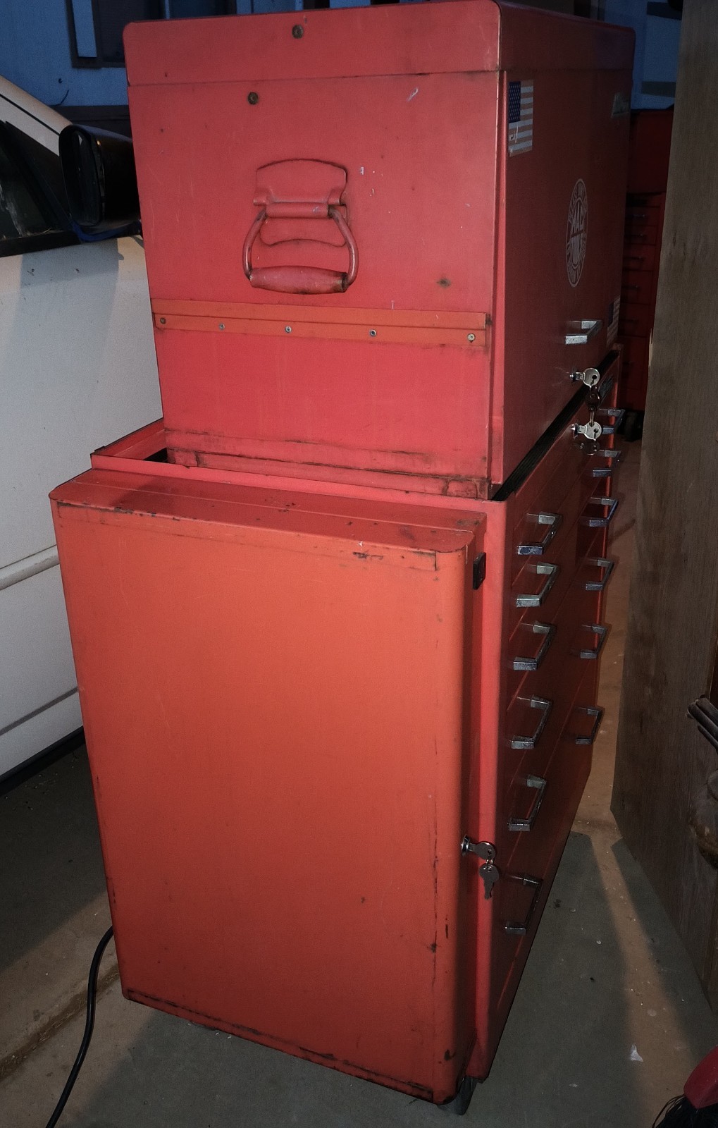 RARE! (3)1973 MAC TOOL BOXES (1) 7 Drawer (1) 6 Drawer & (1)Side Cabinet Rolling