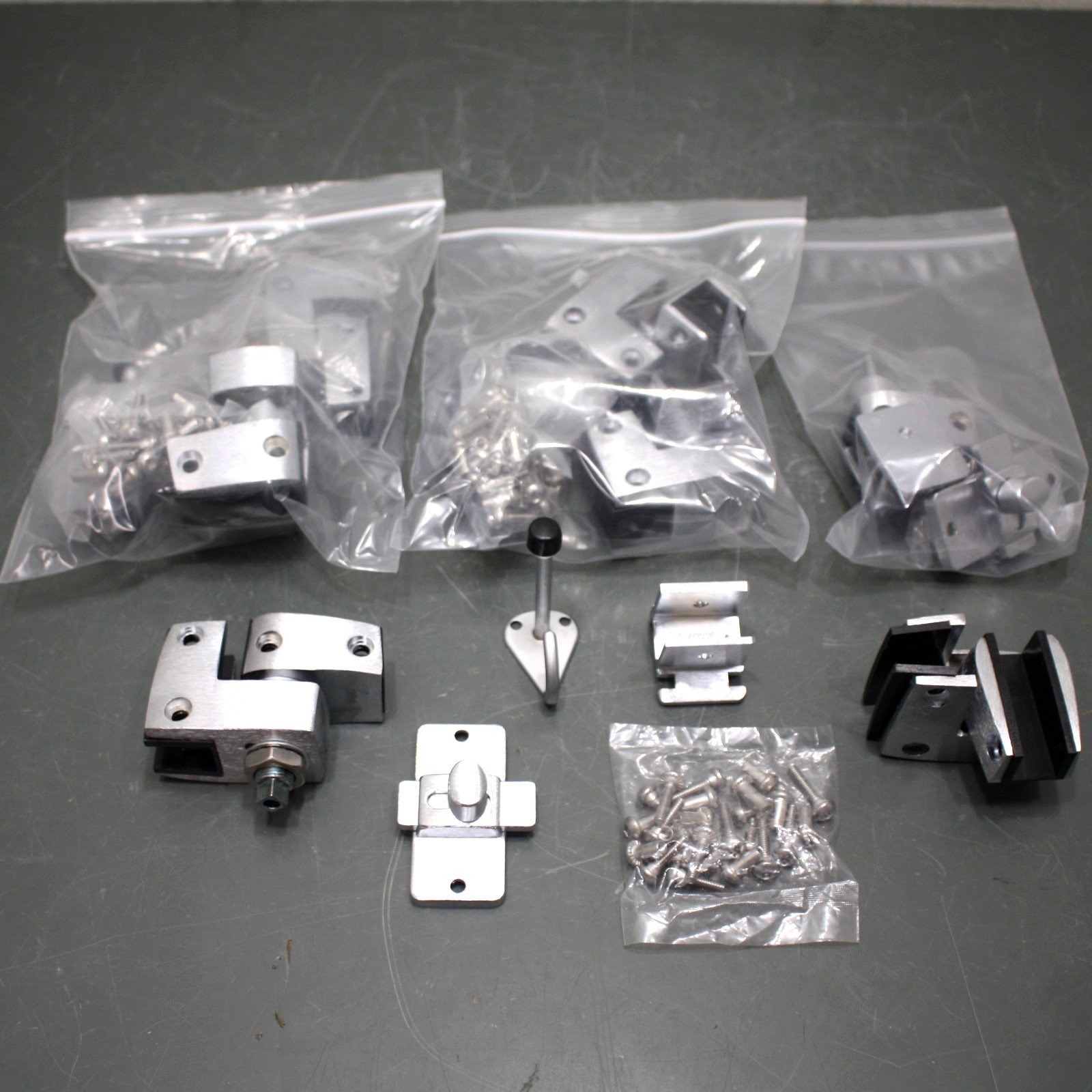 (3) ASI Globe Hinge & Slide Latch Kit 40-8571005, Aluminum, Hook, For Partitions
