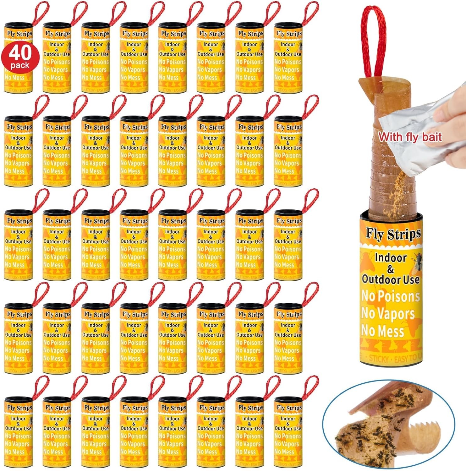 40 Fly Insect Catcher Paper Sticky Glue Bug Trap Killer Strong Roll Tape Strip