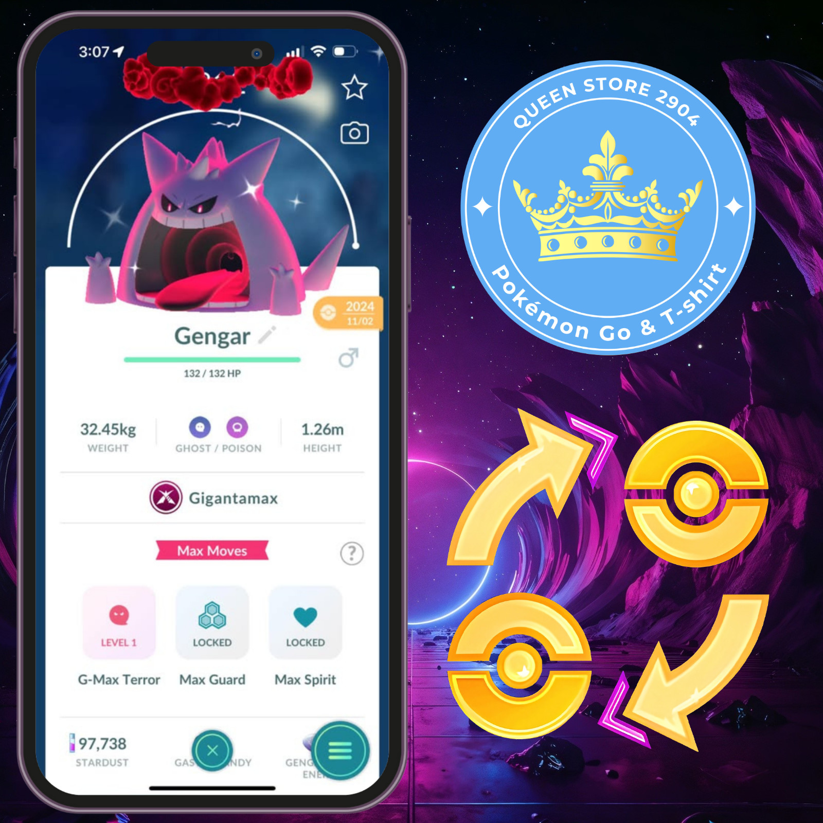 Pokémon Go - Shiny Gigantamax Gengar Lv 40 | Mini P'TC 20k Stardusts