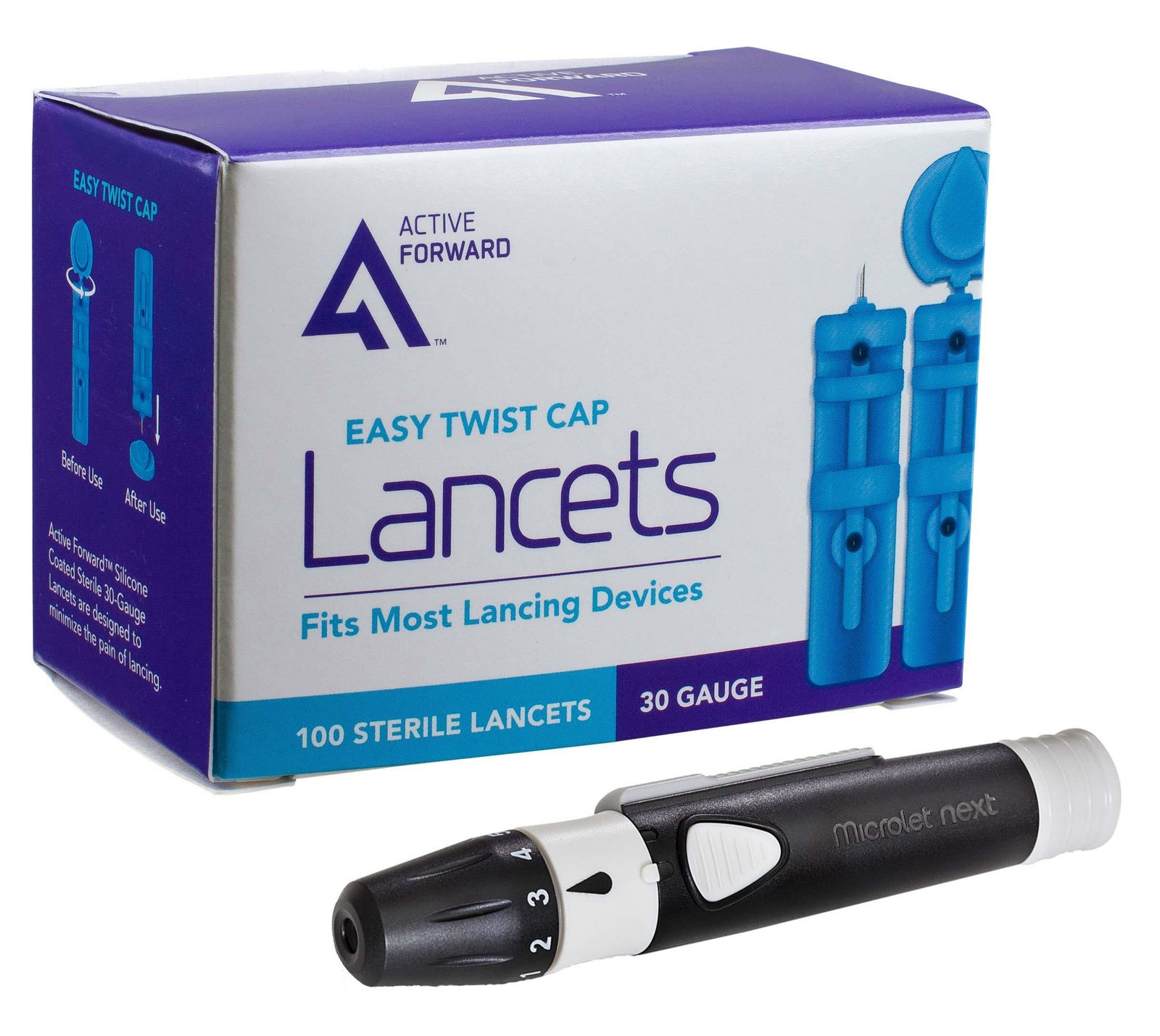 Microlet Lancing Device + 100 Active Forward 30g Lancets