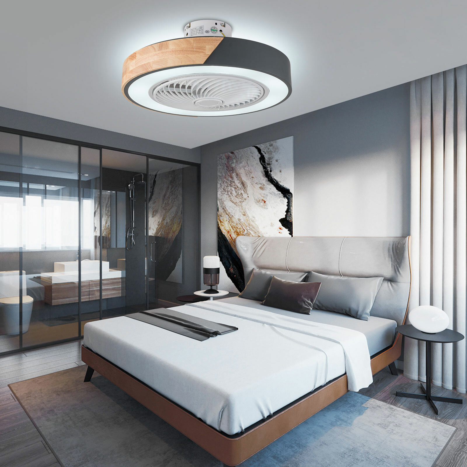 22'' Modern Ceiling Fan with Remote Dimmable LED Light Flush Mount Chandelier