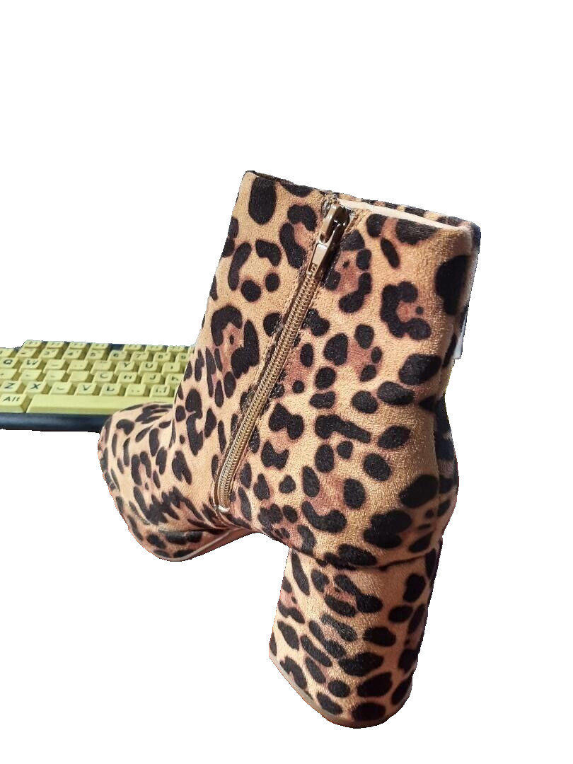 Leopard Print Suede Point Toe Block Heel Boot Sz 8.5 Worn Once