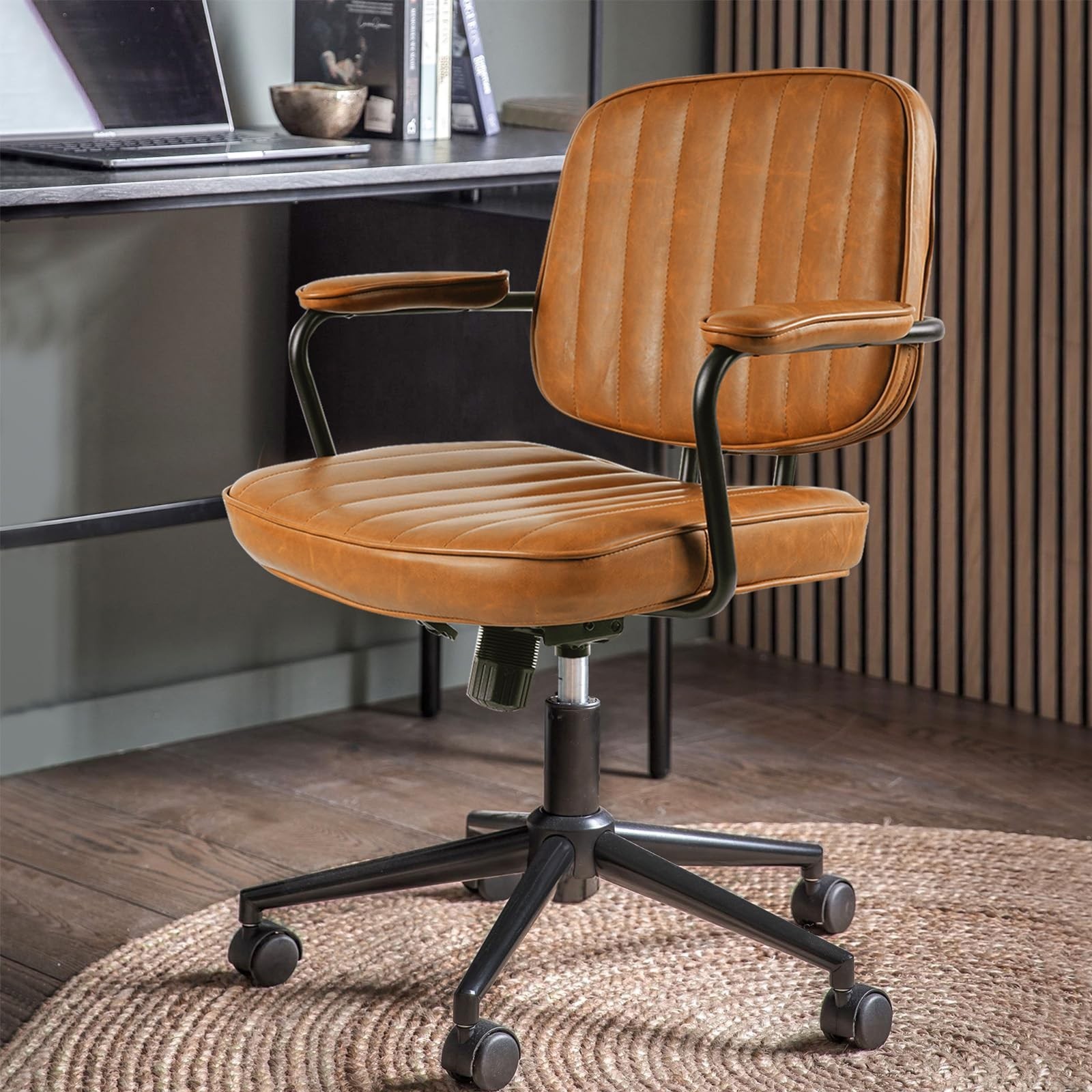 Artswish Mid Century Desk Chair Leather Office Chair Brown Office Desk Chair ...